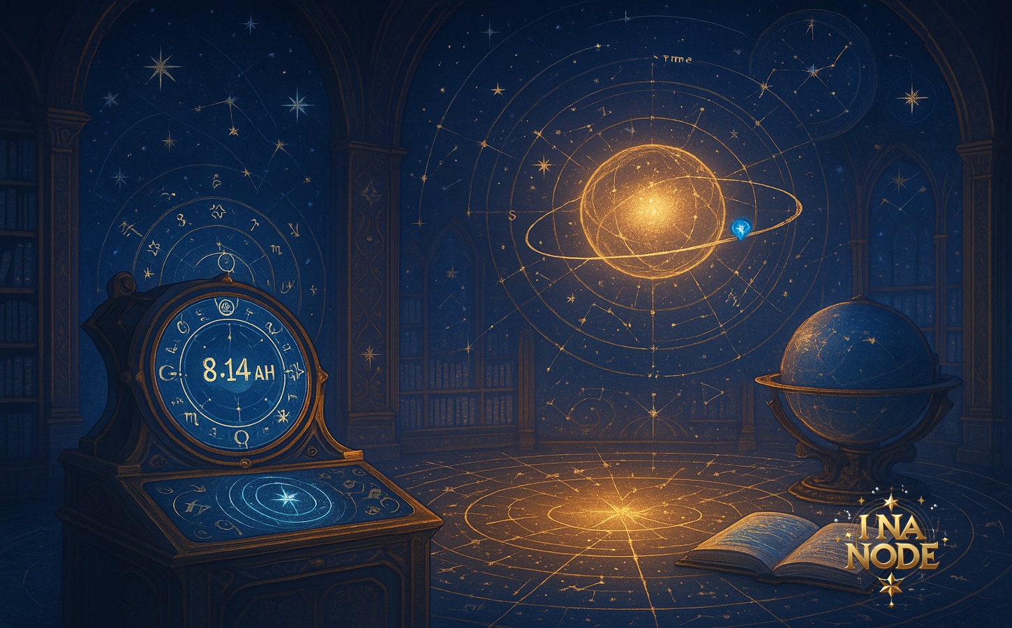 星図と時間線の館に広がる運命の魔導空間の幻想風景