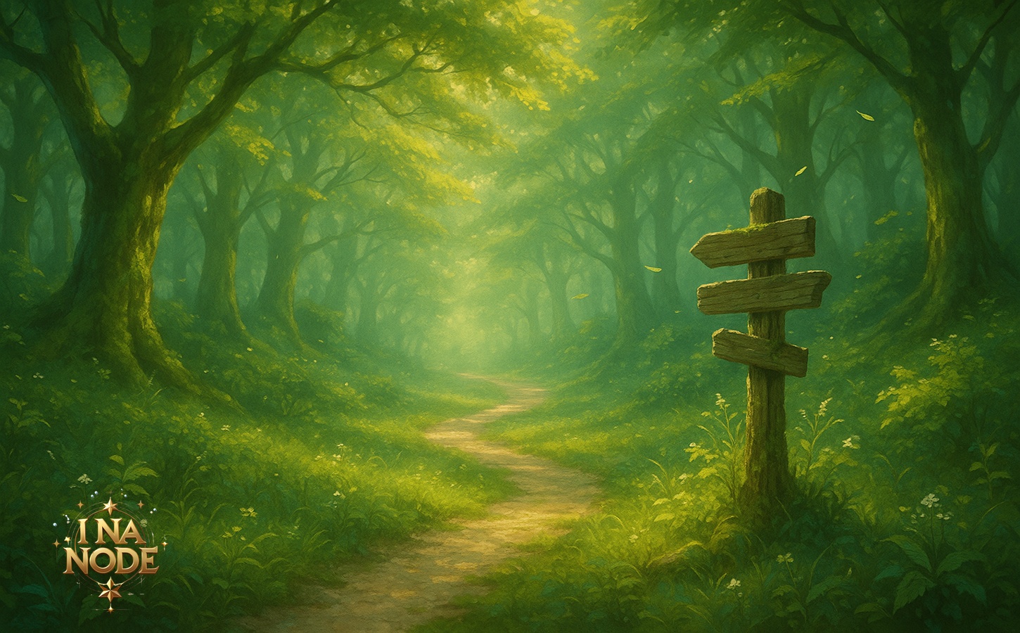 森の道標と風がそよぐ日常の幻想的な風景