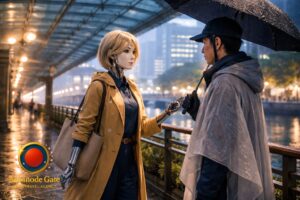 Rain-Synced Steps Through Nakanoshima